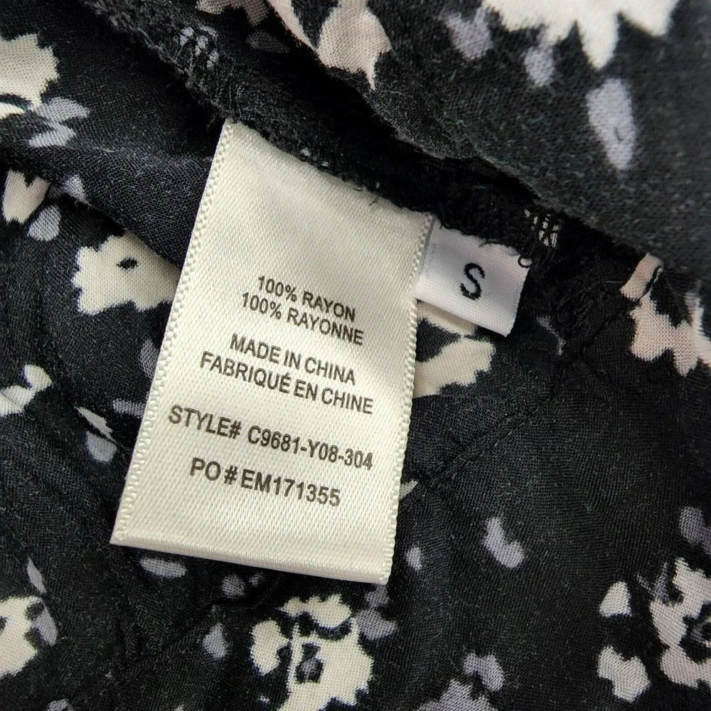 Cloth & Stone Top Women's S Floral Chic Tie Waist Crop Black White Floral